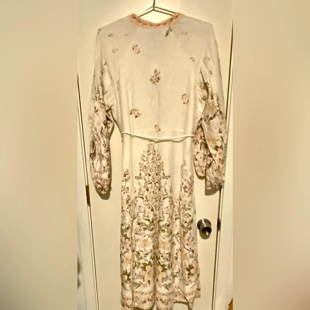 Calypso St. Barth Linen Cream Floral Long-Sleeve Midi Dress L - Picture 5 of 11